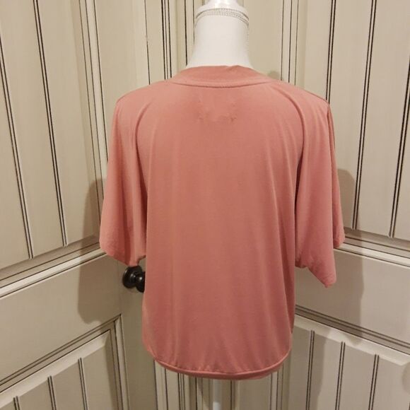 Anthropologie Pink Coral Salmon Wrap Style Top Size Medium Short Sleeve - Picture 8 of 14